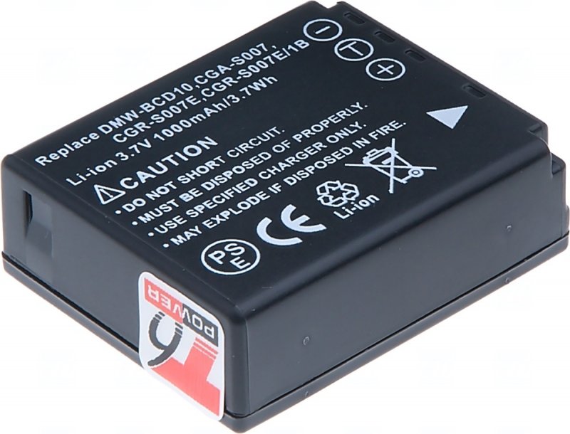 Baterie T6 Power Panasonic DMW-BCD10, CGA-S007, CGR-S007E, CGR-S007E/ 1B, 1000mAh, 3,7Wh - obrázek č. 1