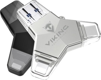 VIKING USB FLASH DISK 3.0 4v1 64GB, S KONCOVKOU APPLE LIGHTNING, USB-C, MICRO USB, USB3.0, stříbrná - obrázek produktu