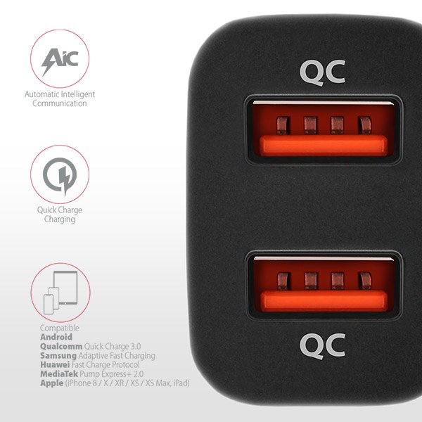 AXAGON PWC-DQC dual QUICK nabíječka do auta 39W, 2x USB-A port QC3.0/ AFC/ FCP/ PE+/ SMART - obrázek č. 4