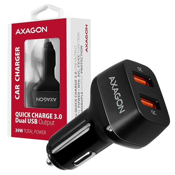 AXAGON PWC-DQC dual QUICK nabíječka do auta 39W, 2x USB-A port QC3.0/ AFC/ FCP/ PE+/ SMART - obrázek produktu