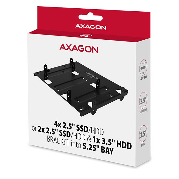 AXAGON RHD-435, kovový rámeček pro 4x 2.5" nebo 2x 2.5" HDD/ SSD  a 1x 3.5" HDD do 5.25" pozice - obrázek č. 2