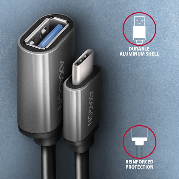 AXAGON RUCM-AFAC, kabelová redukce USB-C (M) <-> USB-A (F), 20cm, USB 3.2 Gen 1, 3A, ALU - obrázek č. 4