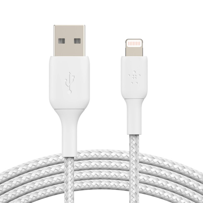 BELKIN kabel oplétaný USB-A - Lightning, 1m, bílý - obrázek produktu