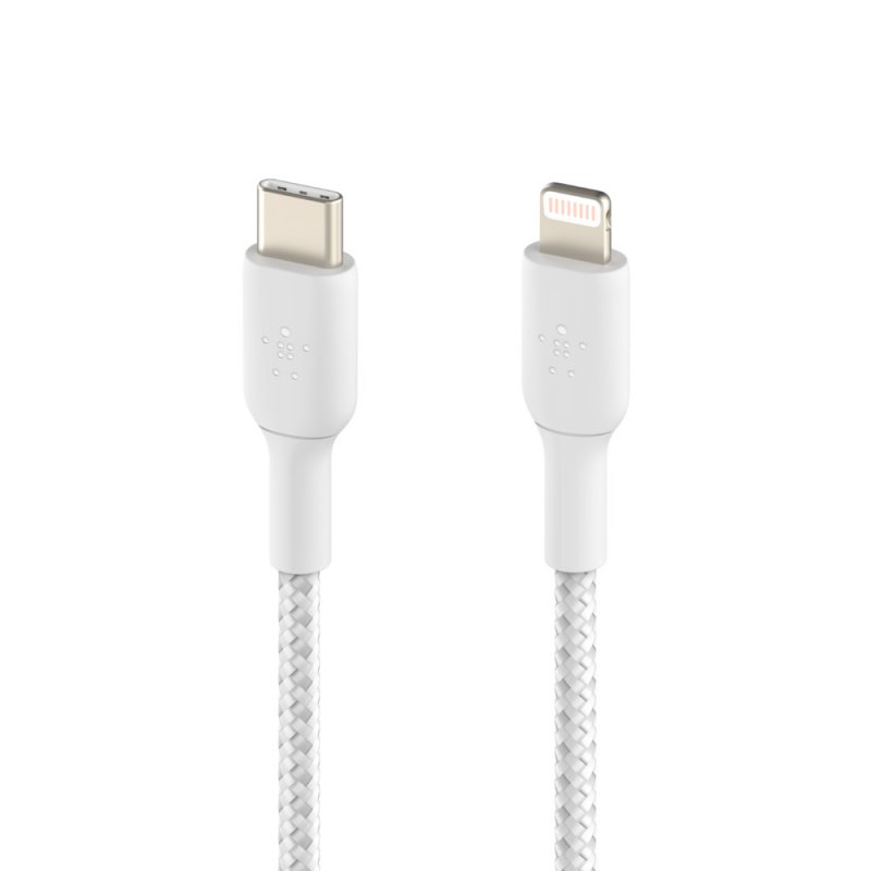 BELKIN kabel oplétaný USB-C - Lightning, 1m, bílý - obrázek č. 1