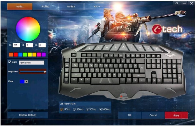 Herní klávesnice C-TECH Ixyon, pro gaming, CZ/ SK, 7 barev podsvícení, programovatelná, černá, USB - obrázek č. 8