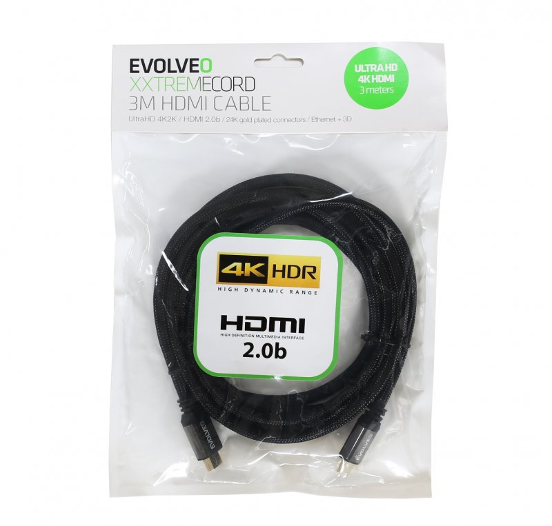 EVOLVEO XXtremeCord, kabel HDMI 2.0b, 3 metry, podpora UltraHD 4K2K/ HDR - obrázek č. 3