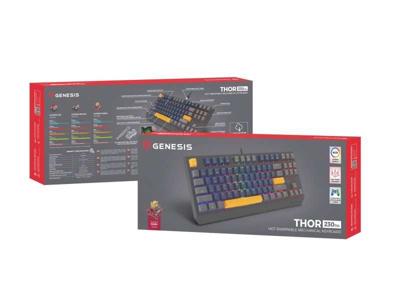 GENESIS herní klávesnice  THOR 230/ TKL/ RGB/ Outemu Panda/ Drátová USB/ US layout/ Naval Blue Positive - obrázek č. 4
