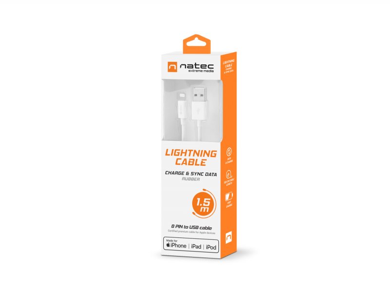 Natec certifikovaný MFI kabel Lightning pro Iphone 1,5m bílý - obrázek č. 1
