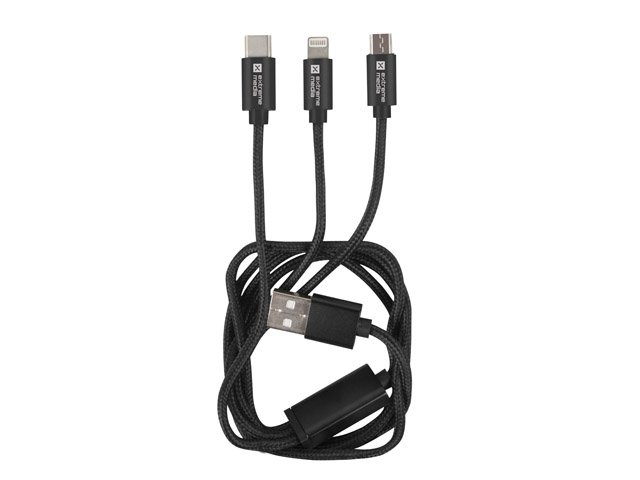 Natec vícekonektorový kabel 3v1 USB Micro + Lightning + USB-C, textilní opletení, 1m - obrázek č. 1