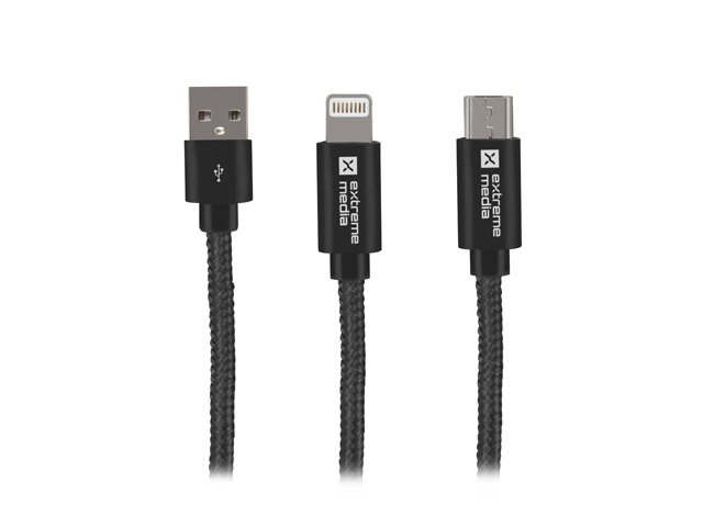 Natec vícekonektorový kabel 2v1 USB Micro + Lightning, textilní opletení, 1m, černý - obrázek č. 1
