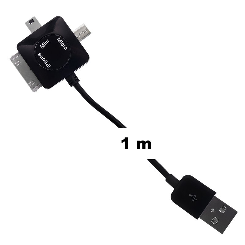 WE Datový kabel micro/ mini USB/ iPhone4 100cm černý - obrázek č. 3