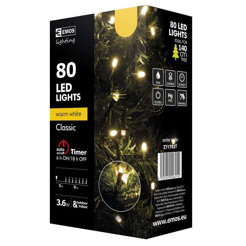 Vánoční řetěz 80 LED, 8m, teplá bílá + časovač - obrázek produktu