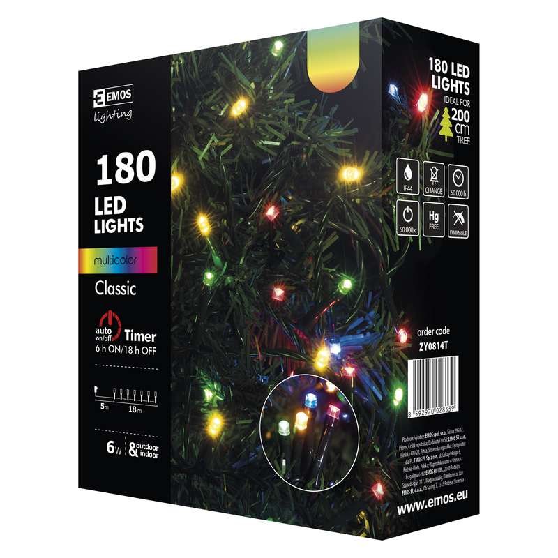 Vánoční řetěz 180 LED, 18m, MULTICOLOR + časovač - obrázek produktu