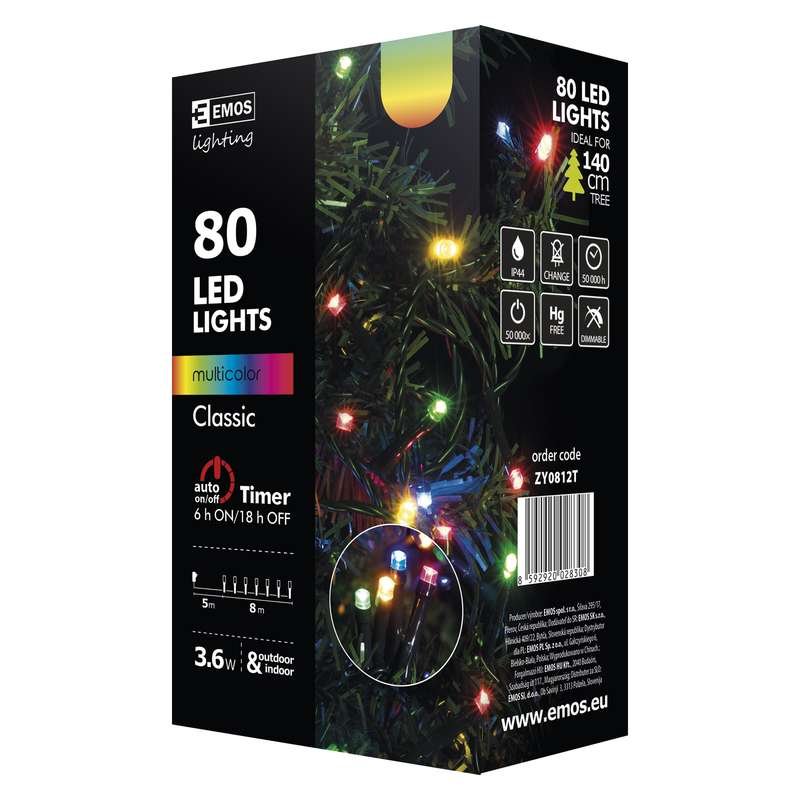 Vánoční řetěz 80 LED, 8m, MULTICOLOR + časovač - obrázek produktu