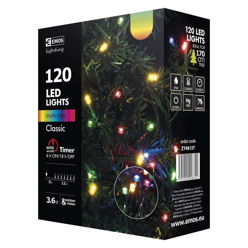 Vánoční řetěz 120 LED, 12m, MULTICOLOR + časovač - obrázek produktu