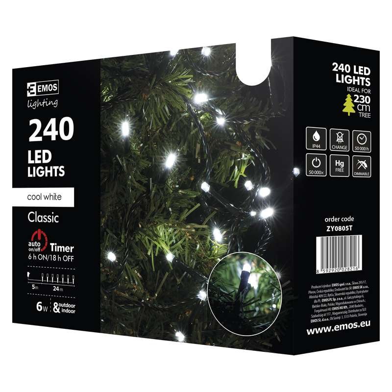 Vánoční řetěz 240 LED - 24m, stud.bílá+časovač - obrázek produktu