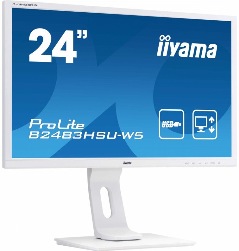 24" iiyama B2483HSU-W5: TN, FullHD, 250cd/ m2, 1ms, VGA, DP, HDMI, USB, height, pivot, bílý - obrázek č. 1