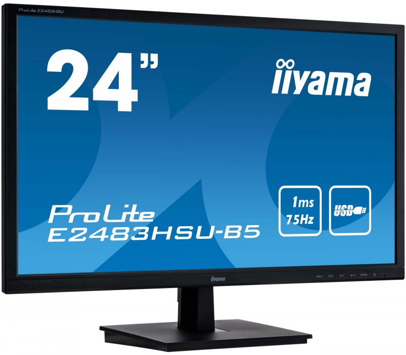 24" iiyama E2483HSU-B5: TN, FullHD, 250cd/ m2, 1ms, VGA, DP, HDMI, USB, černý - obrázek č. 1