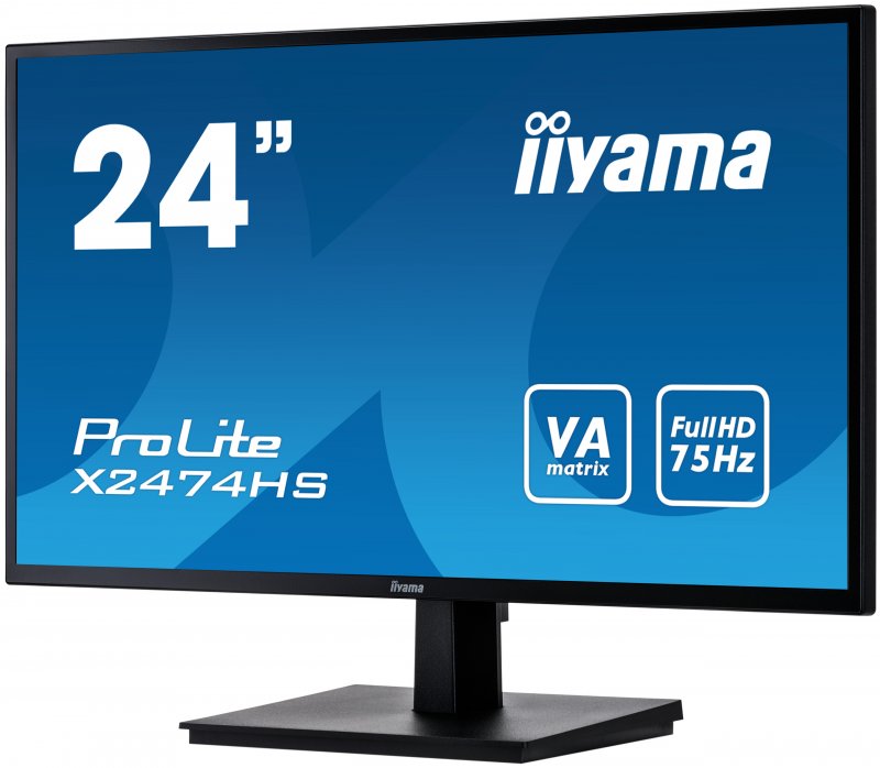 24" iiyama X2474HS-B2: VA, FullHD@75Hz, 250cd/ m2, 4ms, VGA, HDMI, DP, černý - obrázek č. 2