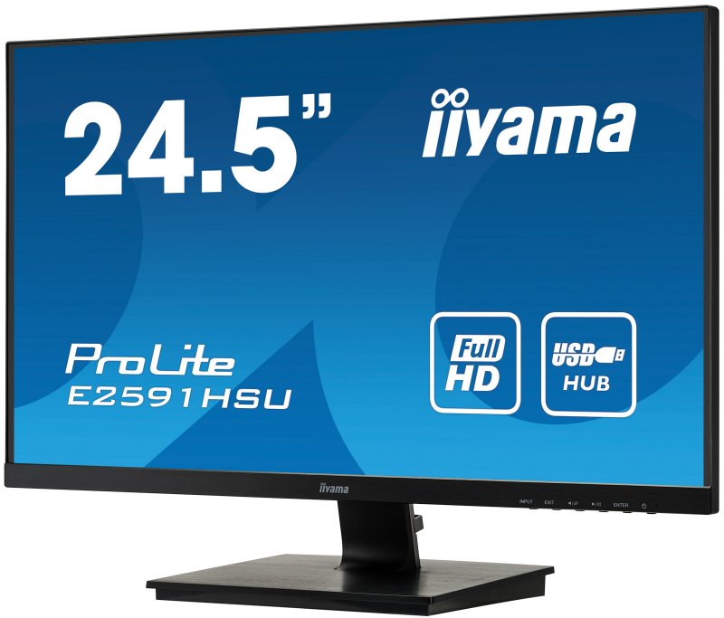 25" iiyama E2591HSU-B1: TN, FullHD@75Hz, 250cd/ m2, 1ms, VGA, HDMI, DP, USB, FreeSync, černý - obrázek č. 2