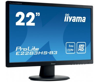 22"LCD iiyama E2283HS-B3 - 1ms, 250cd/ m2, FullHD, 1000:1 (12M:1 ACR), VGA, HDMI, DP, repro, černý - obrázek č. 1