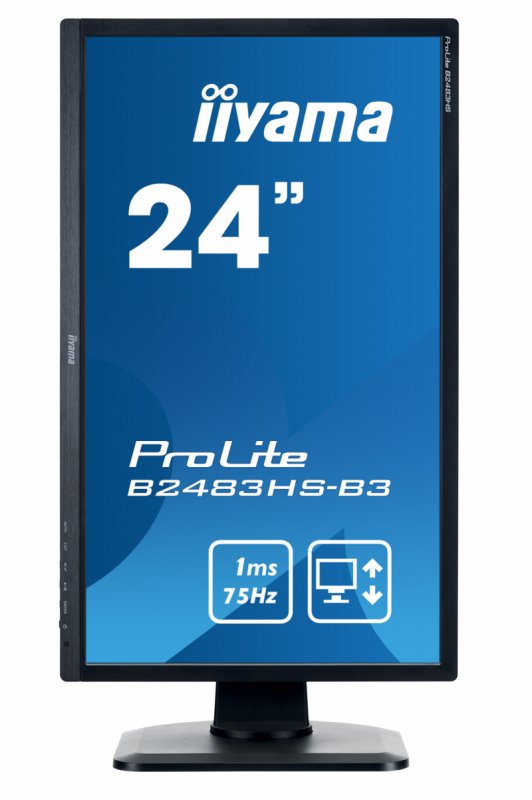 24"LCD iiyama B2483HS-B3 - TN,FullHD,1ms,250cd/ m2, HDMI,DP,VGA,repro,pivot,výškov.nastav. - obrázek č. 1