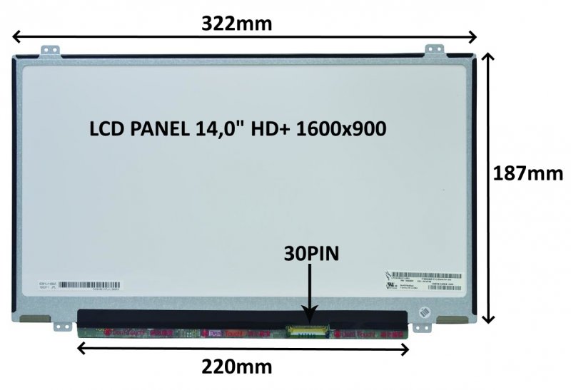 LCD PANEL 14,0" HD+ 1600x900 30PIN MATNÝ /  ÚCHYTY NAHOŘE A DOLE - obrázek produktu