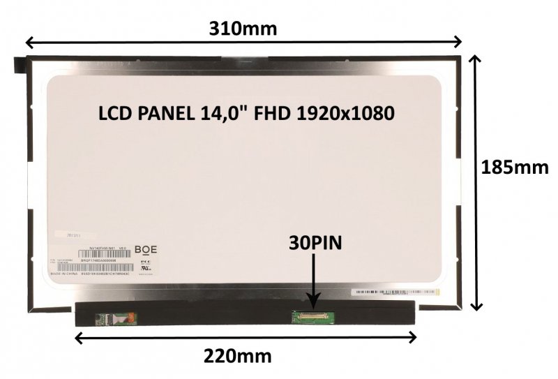 LCD PANEL 14,0" FHD 1920x1080 30PIN MATNÝ IPS /  BEZ ÚCHYTŮ - obrázek produktu