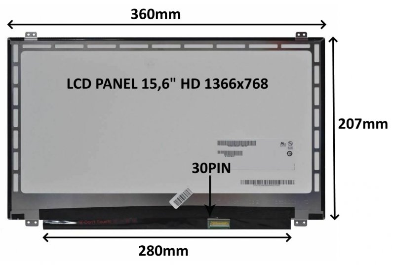 LCD PANEL 15,6" HD 1366x768 30PIN LESKLÝ /  ÚCHYTY NAHOŘE A DOLE - obrázek produktu