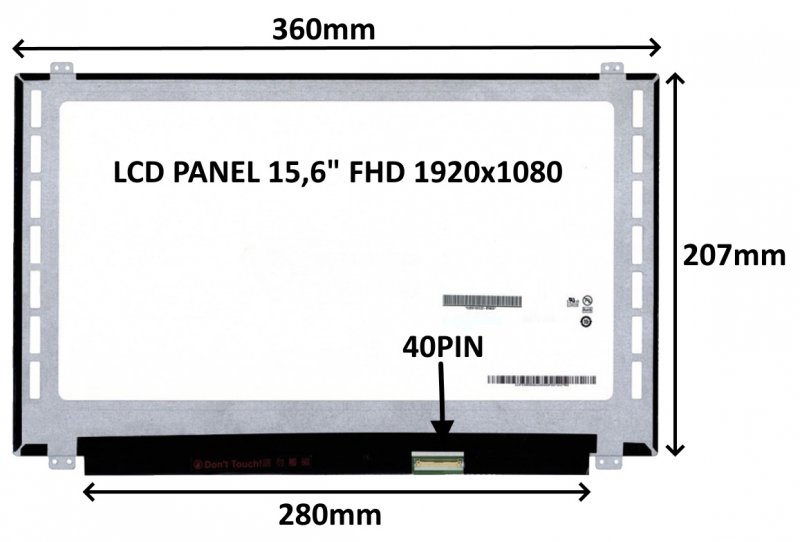 LCD PANEL 15,6" FHD 1920x1080 40PIN MATNÝ /  ÚCHYTY NAHOŘE A DOLE - obrázek produktu
