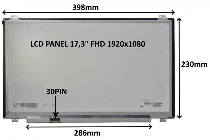 LCD PANEL 17,3" FHD 1920x1080 30PIN MATNÝ IPS /  ÚCHYTY NAHOŘE A DOLE - obrázek produktu