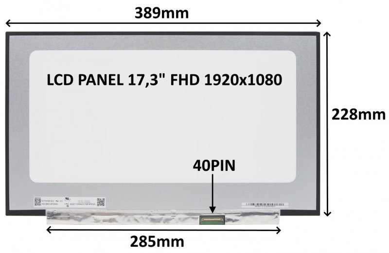 LCD PANEL 17,3" FHD 1920x1080 40PIN MATNÝ IPS 144HZ /  BEZ ÚCHYTŮ - obrázek produktu