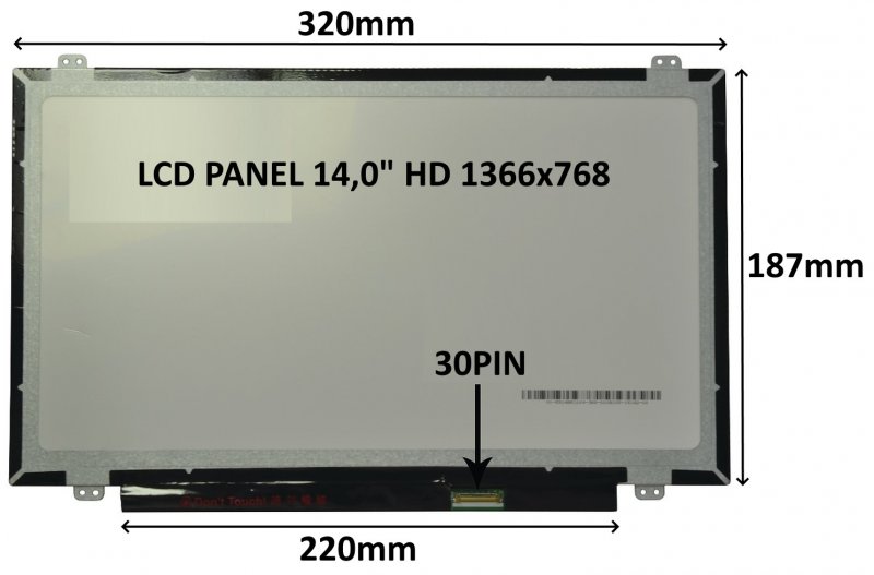 LCD PANEL 14,0" HD 1366x768 30PIN LESKLÝ /  ÚCHYTY NAHOŘE A DOLE - obrázek produktu