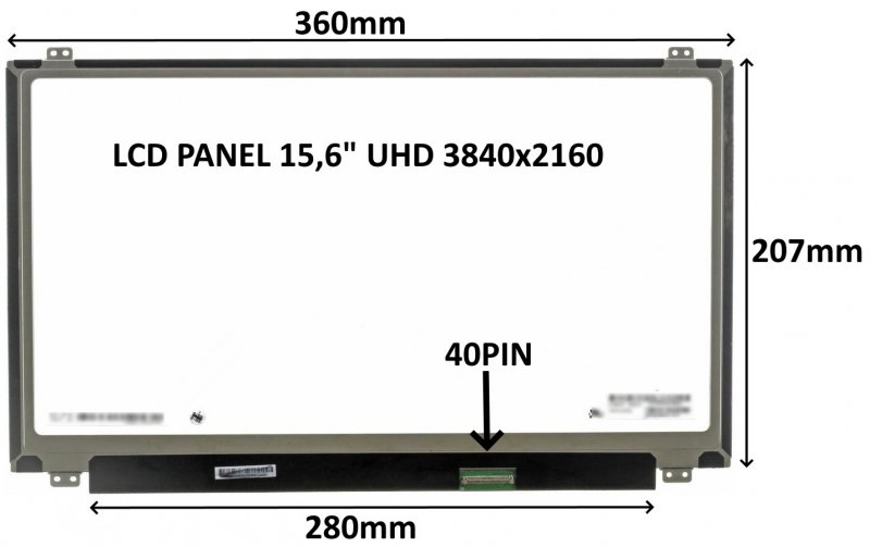 LCD PANEL 15,6" UHD 3840x2160 40PIN MATNÝ IPS /  ÚCHYTY NAHOŘE A DOLE - obrázek produktu