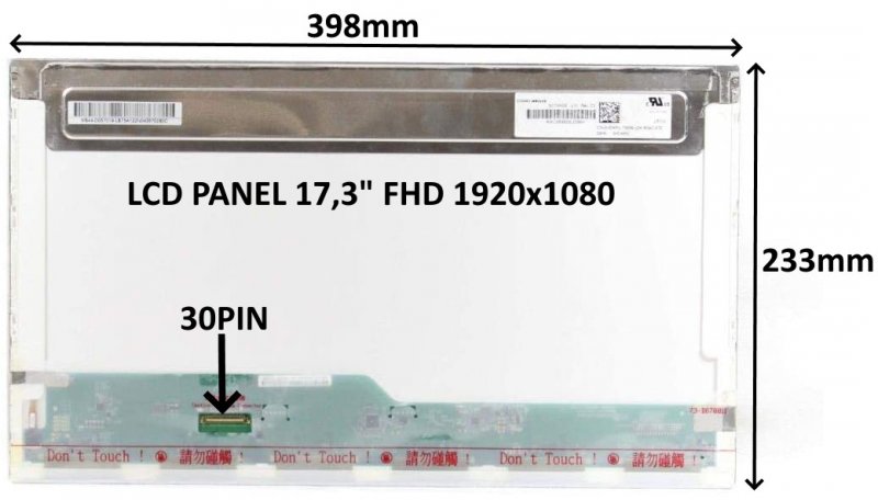 LCD PANEL 17,3" FHD 1920x1080 30PIN MATNÝ /  ŠROUBOVÁNÍ Z BOKŮ - obrázek produktu