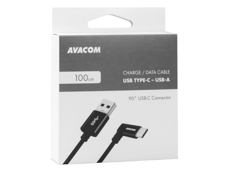 AVACOM datový a nabíjecí kabel USB - USB Type-C, 100cm, konektor v úhlu 90°, černý - obrázek č. 1