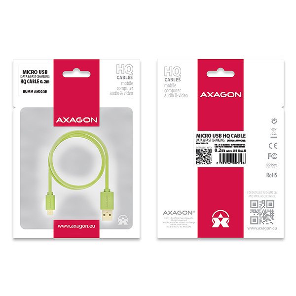 AXAGON HQ Kabel Micro USB, 2A, zelený, 2 m - obrázek č. 9