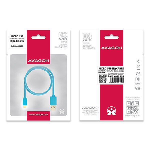 AXAGON HQ Kabel Micro USB, 2A, modrý, 0.2 m - obrázek č. 9