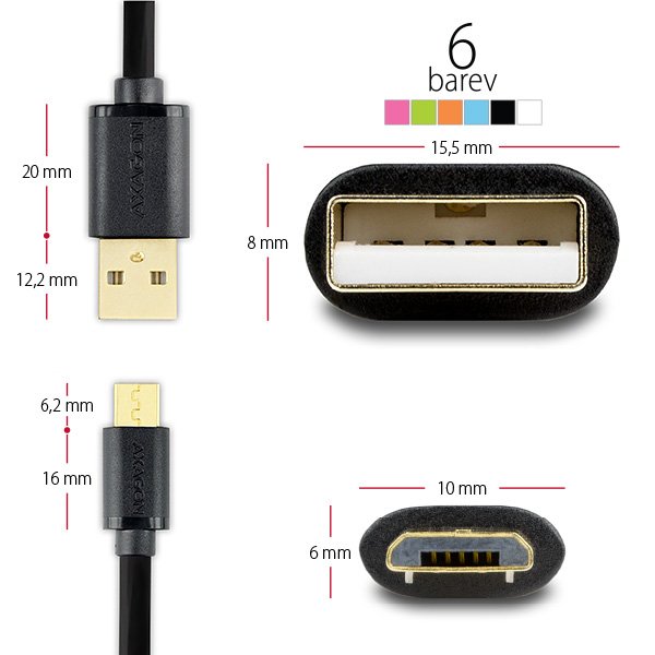 AXAGON HQ Kabel Micro USB, 2A, oranžový, 2 m - obrázek č. 3