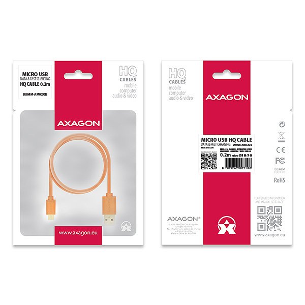 AXAGON HQ Kabel Micro USB, 2A, oranžový, 0.5 m - obrázek č. 9