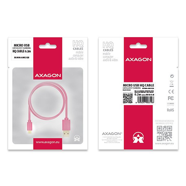 AXAGON HQ Kabel Micro USB, 2A, růžový, 0.5 m - obrázek č. 9