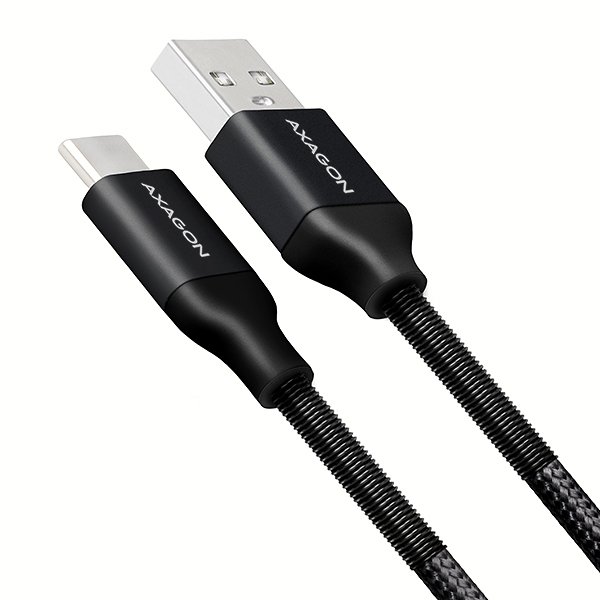 AXAGON BUCM-AM10SB, SPRING kabel USB-C <-> USB-A, 1m, 3A, oplet, černý - obrázek č. 1