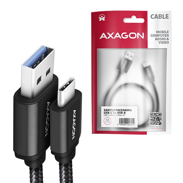 AXAGON BUCM3-AM10AB, SPEED kabel USB-C <-> USB-A, 1m, USB 3.2 Gen 1, 3A, ALU, oplet, černý - obrázek č. 5