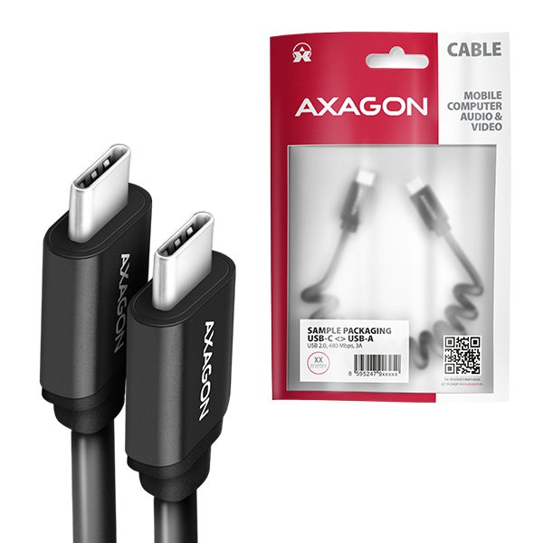 AXAGON BUCM-CM10TB, TWISTER kabel USB-C <-> USB-C, 0.6m, USB 2.0, PD 60W 3A, ALU, tpe, černý - obrázek č. 6