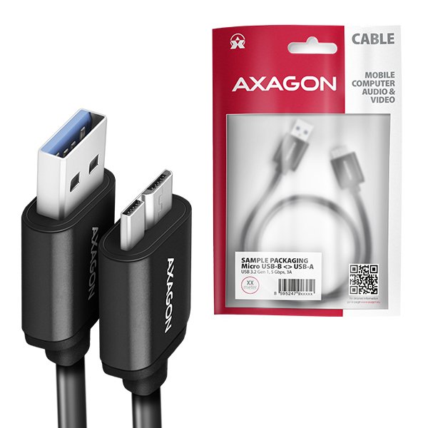 AXAGON BUMM3-AM10AB, SPEED kabel Micro-B USB <-> USB-A, 1m, USB 3.2 GEN 1, 3A, ALU, tpe, černý - obrázek č. 4