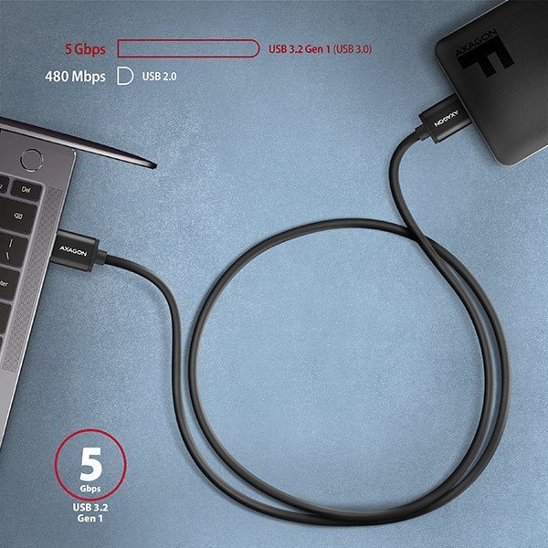 AXAGON BUMM3-AM10AB, SPEED kabel Micro-B USB <-> USB-A, 1m, USB 3.2 GEN 1, 3A, ALU, tpe, černý - obrázek č. 3