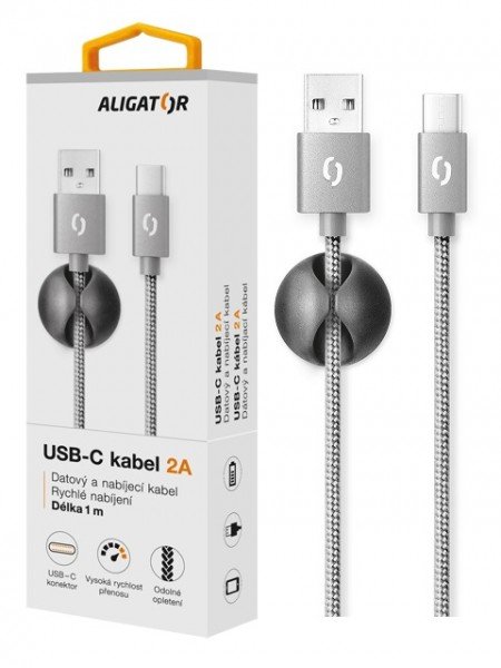 ALIGATOR PREMIUM Datový kabel 2A, USB-C šedý - obrázek č. 1