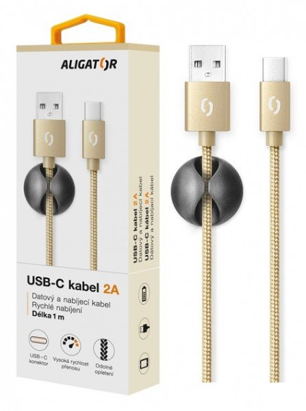 ALIGATOR PREMIUM Datový kabel 2A, USB-C zlatý - obrázek č. 1