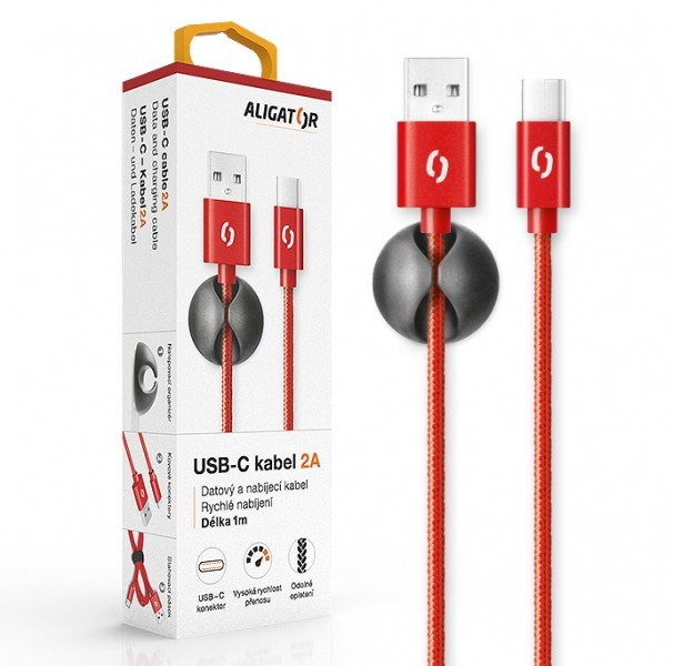 ALIGATOR PREMIUM Datový kabel 2A, USB-C červená - obrázek produktu