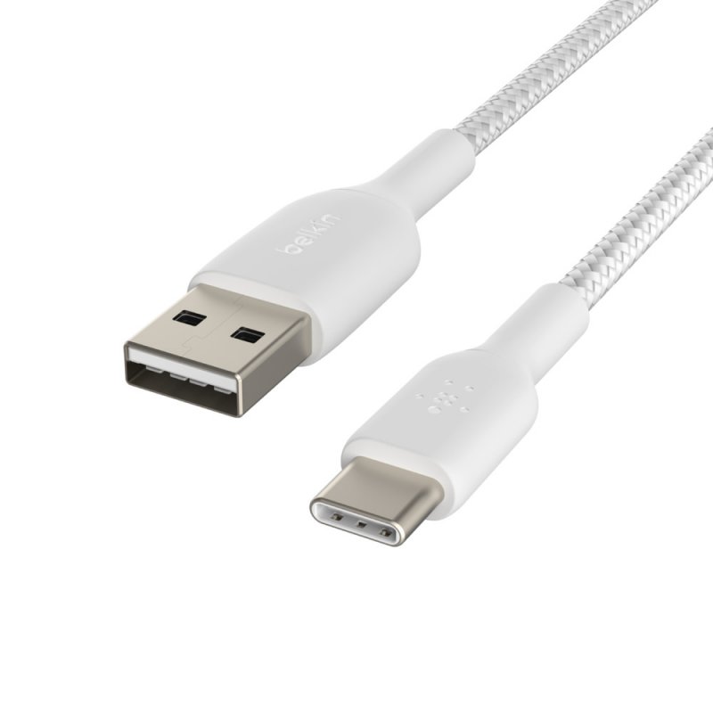 BELKIN kabel oplétaný USB-C - USB-A, 1m, bílý - obrázek č. 1